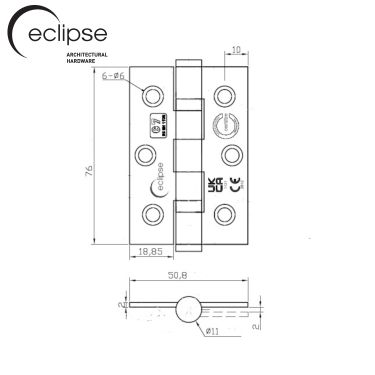 Click Here To Enlarge This Photo Of Eclipse 14917 Grade 7 Matt Black &lpar;Stainless Steel&rpar; Ball Bearing Hinges 76 x 51 x 2mm