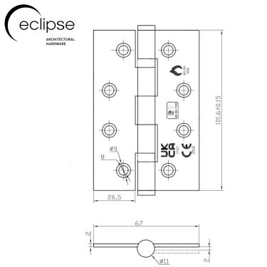 Click Here To Enlarge This Photo Of Eclipse 14342 Grade 7 Polished Stainless Steel Slim Knuckle Ball Bearing Hinges 102 x 67 x 2mm