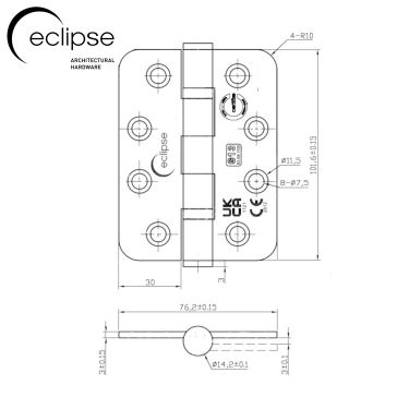 Click Here To Enlarge This Photo Of Eclipse 14869MAB Grade 13 Matt Antique Brass &lpar;Stainless Steel&rpar; Ball Bearing Radius Corner Hinges 102 x 76 x 3mm