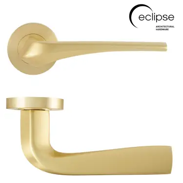 Click Here To Enlarge This Photo Of Eclipse 63223 Satin Brass 'Lanza' Lever on Round Rose Set &lpar;Insignia Range&rpar;