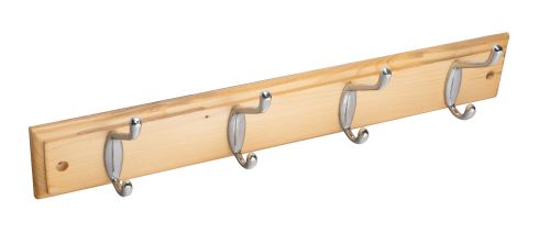 Click Here To Enlarge This Photo Of Eclipse 94503 Polished Chrome Hat & Hooks &lpar;4&rpar; on Pine Board 460mm x 70mm