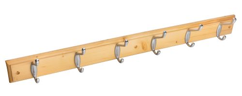 Click Here To Enlarge This Photo Of Eclipse 94504 Polished Chrome Hat & Hooks &lpar;6&rpar; on Pine Board 680mm x 70mm