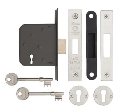 Click Here To Enlarge This Photo Of Eclipse 71017 76mm CE Fire Rated 3 Lever Mortice Deadlock - Nickel Plated
