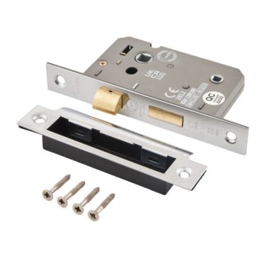 Click Here To Enlarge This Photo Of Eclipse 71019 63mm CE Fire Rated Mortice Bathroom Lock - Nickel Plated