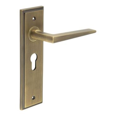 Click Here To Enlarge This Photo Of BUR10KIT11 Frelan Hardware Burlington Mayfair Door Handles on 47&period;5mm Euro Backplate Antique Brass