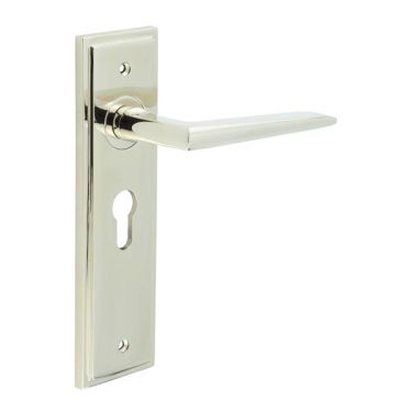 Click Here To Enlarge This Photo Of BUR10KIT167 Frelan Hardware Burlington Mayfair Door Handles on 47&period;5mm Euro Backplate Polished Nickel