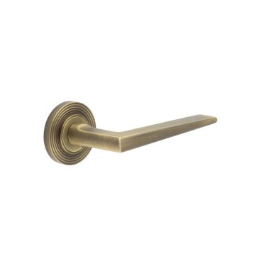 Click Here To Enlarge This Photo Of BUR10KIT4 Frelan Hardware Burlington Mayfair Door Handles on Reeded Rose Antique Brass
