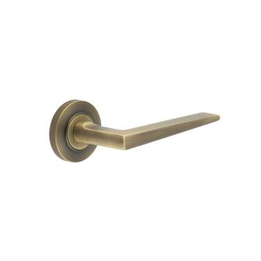 Click Here To Enlarge This Photo Of BUR10KIT5 Frelan Hardware Burlington Mayfair Door Handles on Knurled Rose Antique Brass