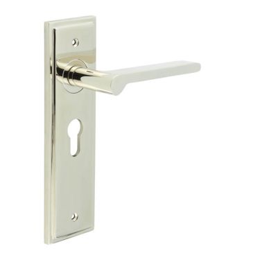 Click Here To Enlarge This Photo Of BUR15KIT167 Frelan Hardware Burlington Fitzrovia Door Handles on 47&period;5mm Euro Backplate Polished Nickel