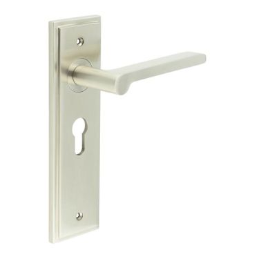 Click Here To Enlarge This Photo Of BUR15KIT323 Frelan Hardware Burlington Fitzrovia Door Handles on 47&period;5mm Euro Backplate Satin Nickel