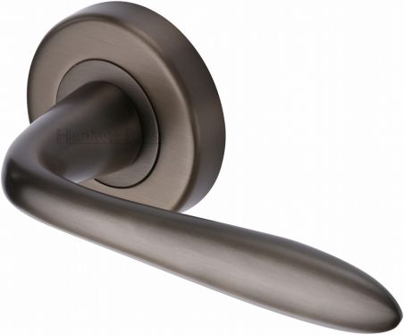 Click Here To Enlarge This Photo Of V1750-MB Heritage Brass Door Handle Lever Latch on Round Rose Sutton Design Matt Bronze Finish
