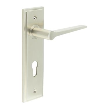 Click Here To Enlarge This Photo Of BUR20KIT324 Frelan Hardware Burlington Knightbridge Door Handles on 72mm Din Euro Backplate Satin Nickel