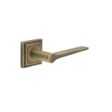 Click Here To Enlarge This Photo Of BUR20KIT7 Frelan Hardware Burlington Knightsbridge Door Handles on Square Stepped Rose Antique Brass