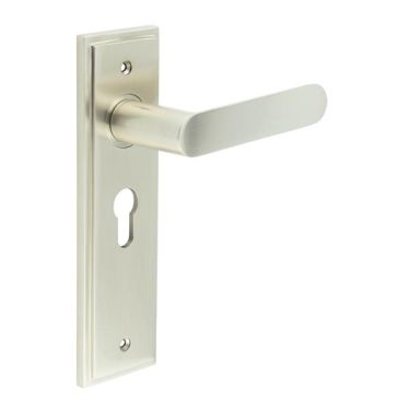 Click Here To Enlarge This Photo Of BUR25KIT323 Frelan Hardware Burlington Kensington Door Handles on 47&period;5mm Euro Backplate Satin Nickel