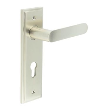 Click Here To Enlarge This Photo Of BUR25KIT324 Frelan Hardware Burlington Kensington Door Handles on 72mm Din Euro Backplate Satin Nickel