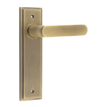 Click Here To Enlarge This Photo Of BUR25KIT8 Frelan Hardware Burlington Kensington Door Handles on Latch Backplate Antique Brass