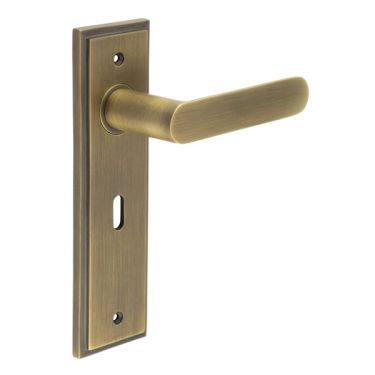 Click Here To Enlarge This Photo Of BUR25KIT9 Frelan Hardware Burlington Kensington Door Handles on 57mm Lock Backplate Antique Brass