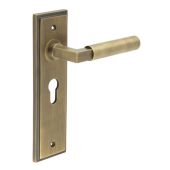 BUR30KIT11 Frelan Hardware Burlington Westminster Door Handles on 47&period;5mm Euro Backplate Antique Brass