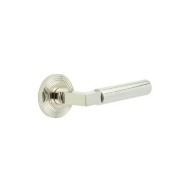 Click Here To Enlarge This Photo Of BUR30KIT160 Frelan Hardware Burlington Westminster Door Handles on Reeded Rose Polished Nickel