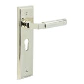BUR30KIT167 Frelan Hardware Burlington Westminster Door Handles on 47&period;5mm Euro Backplate Polished Nickel