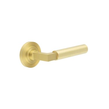 Click Here To Enlarge This Photo Of BUR30KIT238 Frelan Hardware Burlington Westminster Door Handles on Reeded Rose Satin Brass