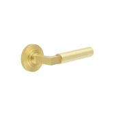 BUR30KIT239 Frelan Hardware Burlington Westminster Door Handles on Knurled Rose Satin Brass