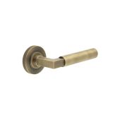 BUR30KIT5 Frelan Hardware Burlington Westminster Door Handles on Knurled Rose Antique Brass