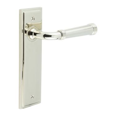 Click Here To Enlarge This Photo Of BUR35KIT164 Frelan Hardware Burlington Highgate Door Handles on Latch Backplate Polished Nickel