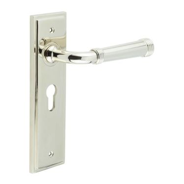 Click Here To Enlarge This Photo Of BUR35KIT167 Frelan Hardware Burlington Highgate Door Handles on 47&period;5mm Euro Backplate Polished Nickel