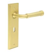 BUR35KIT243 Frelan Hardware Burlington Highgate Door Handles on 57mm Lock Backplate Satin Brass