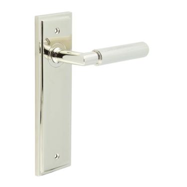 Click Here To Enlarge This Photo Of BUR40KIT164 Frelan Hardware Burlington Piccadilly Door Handles on Latch Backplate Polished Nickel
