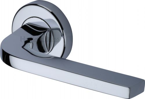 Click Here To Enlarge This Photo Of V2015-PC Heritage Brass Door Handle Lever on Rose Bellagio Design Polished Chrome Finish