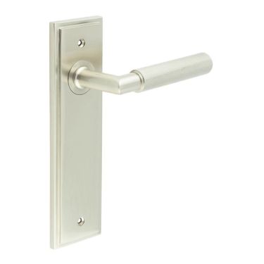 Click Here To Enlarge This Photo Of BUR40KIT320 Frelan Hardware Burlington Piccadilly Door Handles on Latch Backplate Satin Nickel