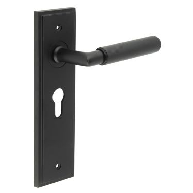 Click Here To Enlarge This Photo Of BUR40KIT336 Frelan Hardware Burlington Piccadilly Door Handles on 47&period;5mm Euro Backplate Matt Black