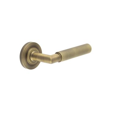 Click Here To Enlarge This Photo Of BUR40KIT4 Frelan Hardware Burlington Piccadilly Door Handles on Reeded Rose Antique Brass