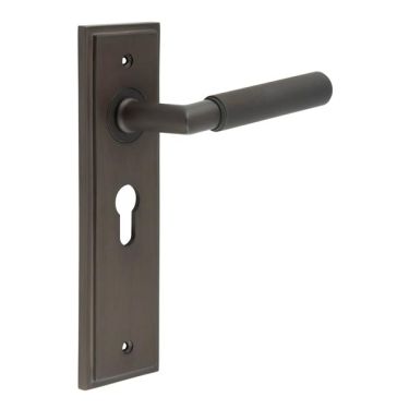 Click Here To Enlarge This Photo Of BUR40KIT89 Frelan Hardware Burlington Piccadilly Door Handles on 47&period;5mm Euro Backplate Dark Bronze