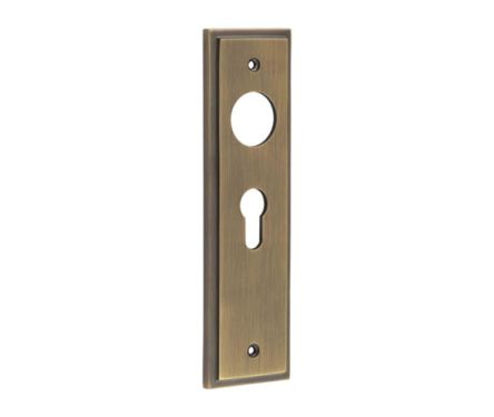 Click Here To Enlarge This Photo Of BUR454AB Frelan Hardware Burlington II Euro Profile &lpar;47&period;5mm c&sol;c&rpar; Lock Backplates to suit Lever Handles Antique Brass