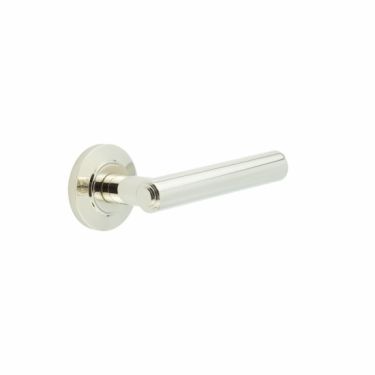 Click Here To Enlarge This Photo Of BUR45KIT158 Frelan Hardware Burlington Richmond Door Handles on Chamfered Rose Polished Nickel