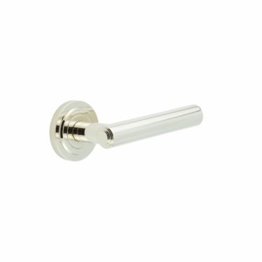 Click Here To Enlarge This Photo Of BUR45KIT159 Frelan Hardware Burlington Richmond Door Handles on Stepped Rose Polished Nickel
