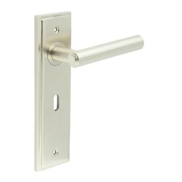 Click Here To Enlarge This Photo Of BUR45KIT321 Frelan Hardware Burlington Richmond Door Handles on 57mm Lock Backplate Satin Nickel