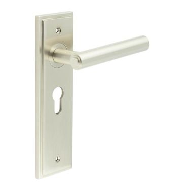 Click Here To Enlarge This Photo Of BUR45KIT323 Frelan Hardware Burlington Richmond Door Handles on 47&period;5mm Euro Backplate Satin Nickel