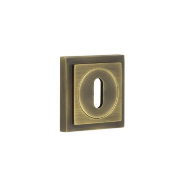 Click Here To Enlarge This Photo Of BUR-60AB-173AB Frelan Hardware Burlington Standard Keyway Escutcheon on Square Stepped Rose Antique Brass