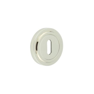 Click Here To Enlarge This Photo Of BUR-60PN-73PN Frelan Hardware Burlington Standard Keyway Escutcheon on Stepped Rose Polished Nickel