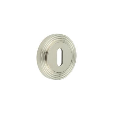Click Here To Enlarge This Photo Of BUR-60SN-74SN Frelan Hardware Burlington Standard Keyway Escutcheon on Reeded Rose Satin Nickel