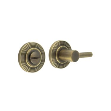 Click Here To Enlarge This Photo Of BUR-82AB-53AB Frelan Hardware Burlington Easy Turn & Release on Reeded Rose Antique Brass
