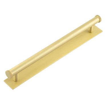 Click Here To Enlarge This Photo Of HOX-160SB-5060SB Frelan Hardware Hoxton Wenlock Cabinet Handle 224mm on Plain Backplate Satin Brass