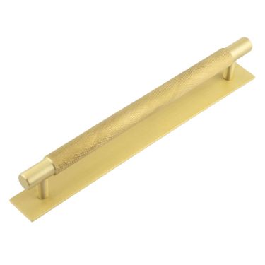 Click Here To Enlarge This Photo Of HOX-2060SB-5060SB Frelan Hardware Hoxton Taplow Cabinet Handle 224mm on Plain Backplate Satin Brass