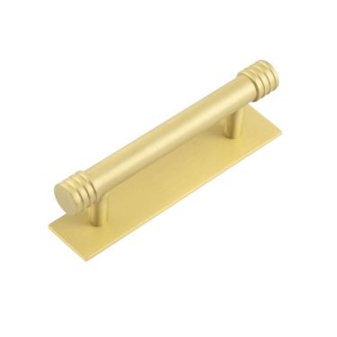 Click Here To Enlarge This Photo Of HOX-450SB-5050SB Frelan Hardware Hoxton Sturt Cabinet Handle 96mm on Plain Backplate Backplate Satin Brass
