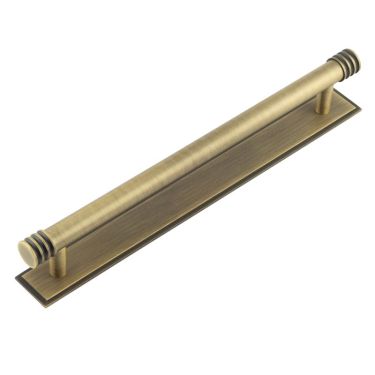 Click Here To Enlarge This Photo Of HOX-460AB-6060AB Frelan Hardware Hoxton Sturt Cabinet Handle 224mm on Stepped Backplate Backplate Antique Brass