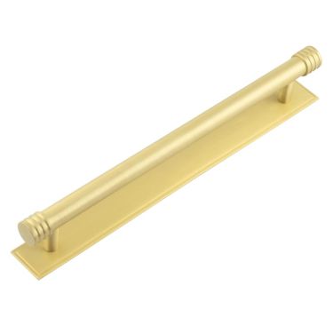 Click Here To Enlarge This Photo Of HOX-460SB-6060SB Frelan Hardware Hoxton Sturt Cabinet Handle 224mm on Stepped Backplate Backplate Satin Brass